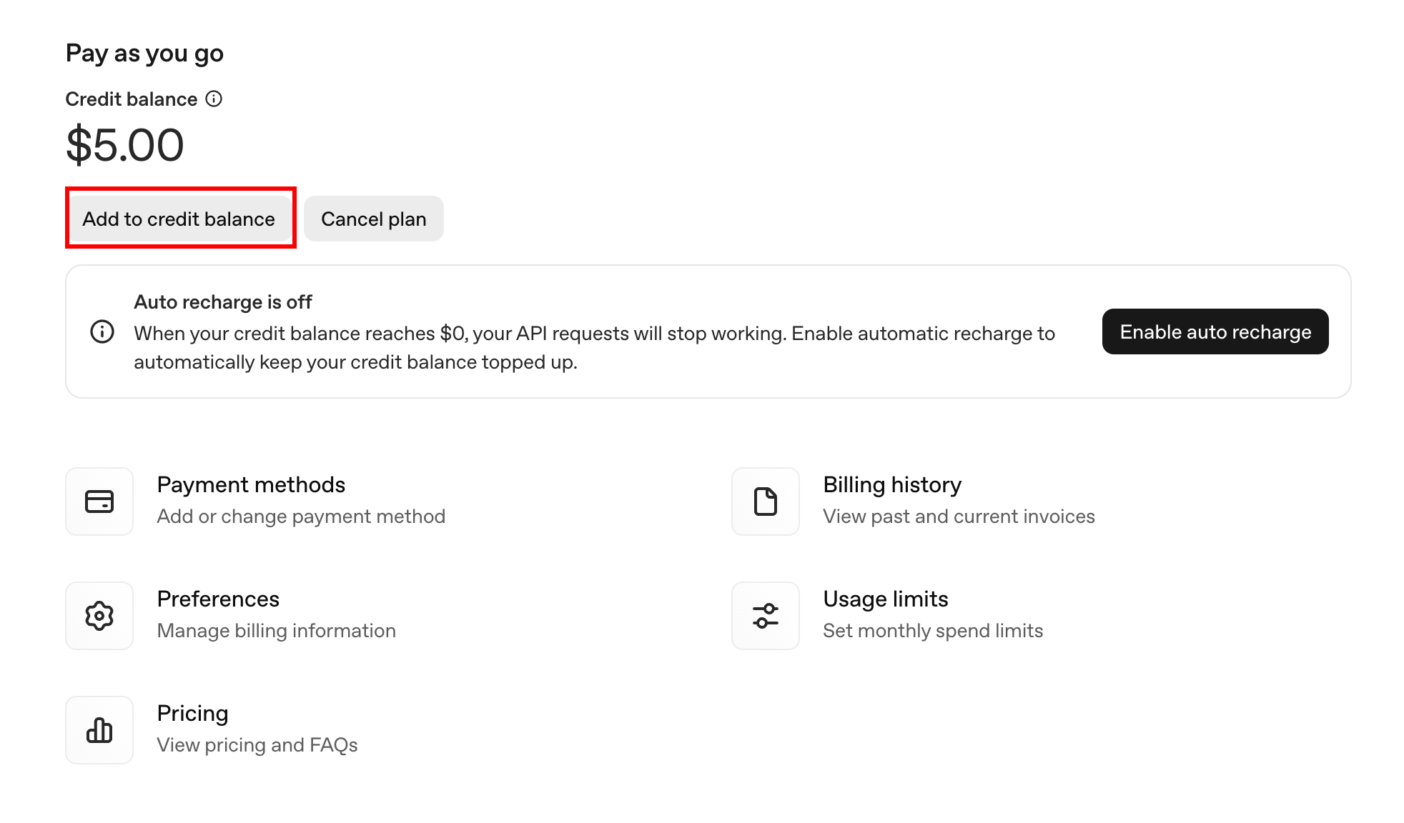 Add to credit button