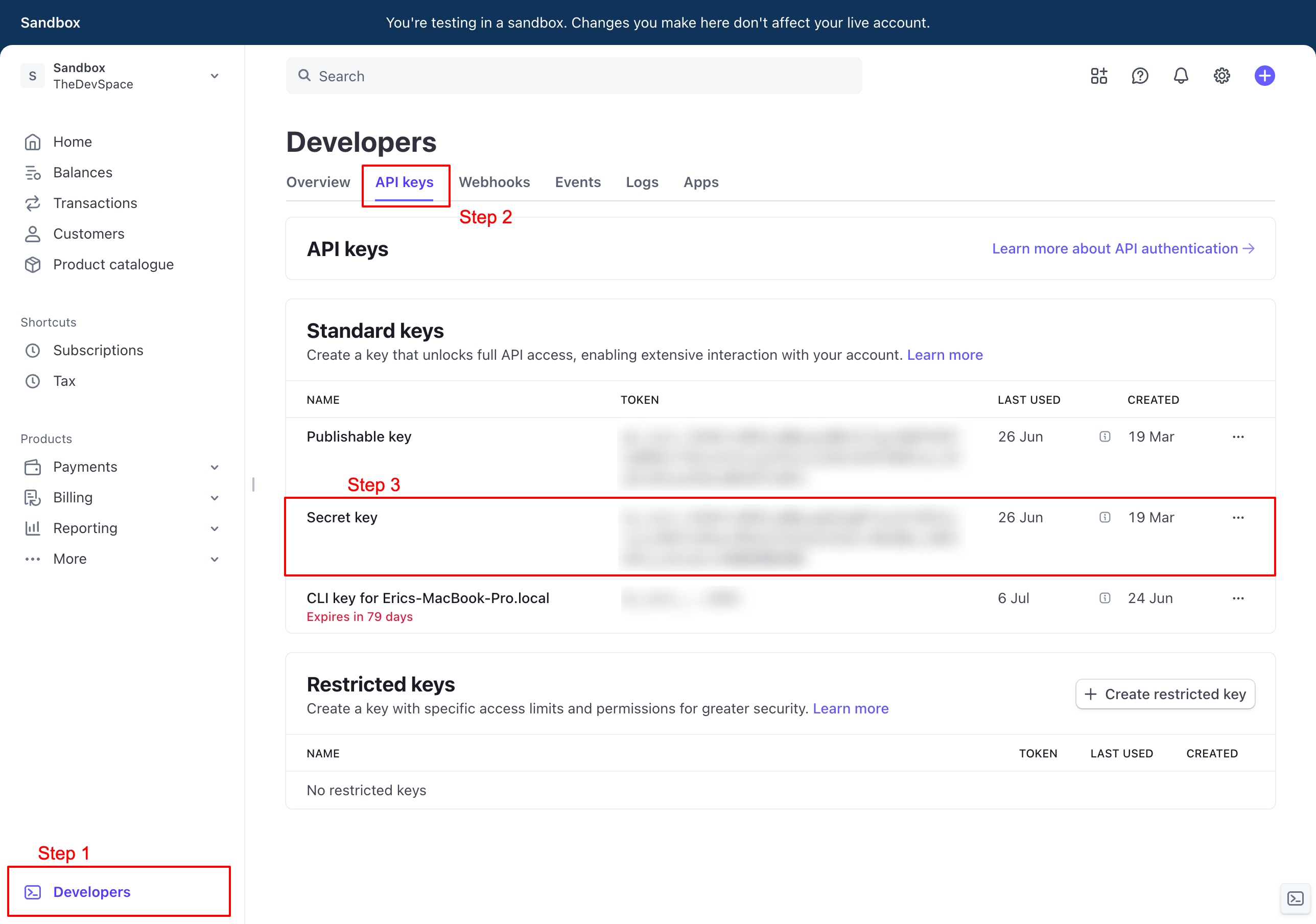 Stripe API keys
