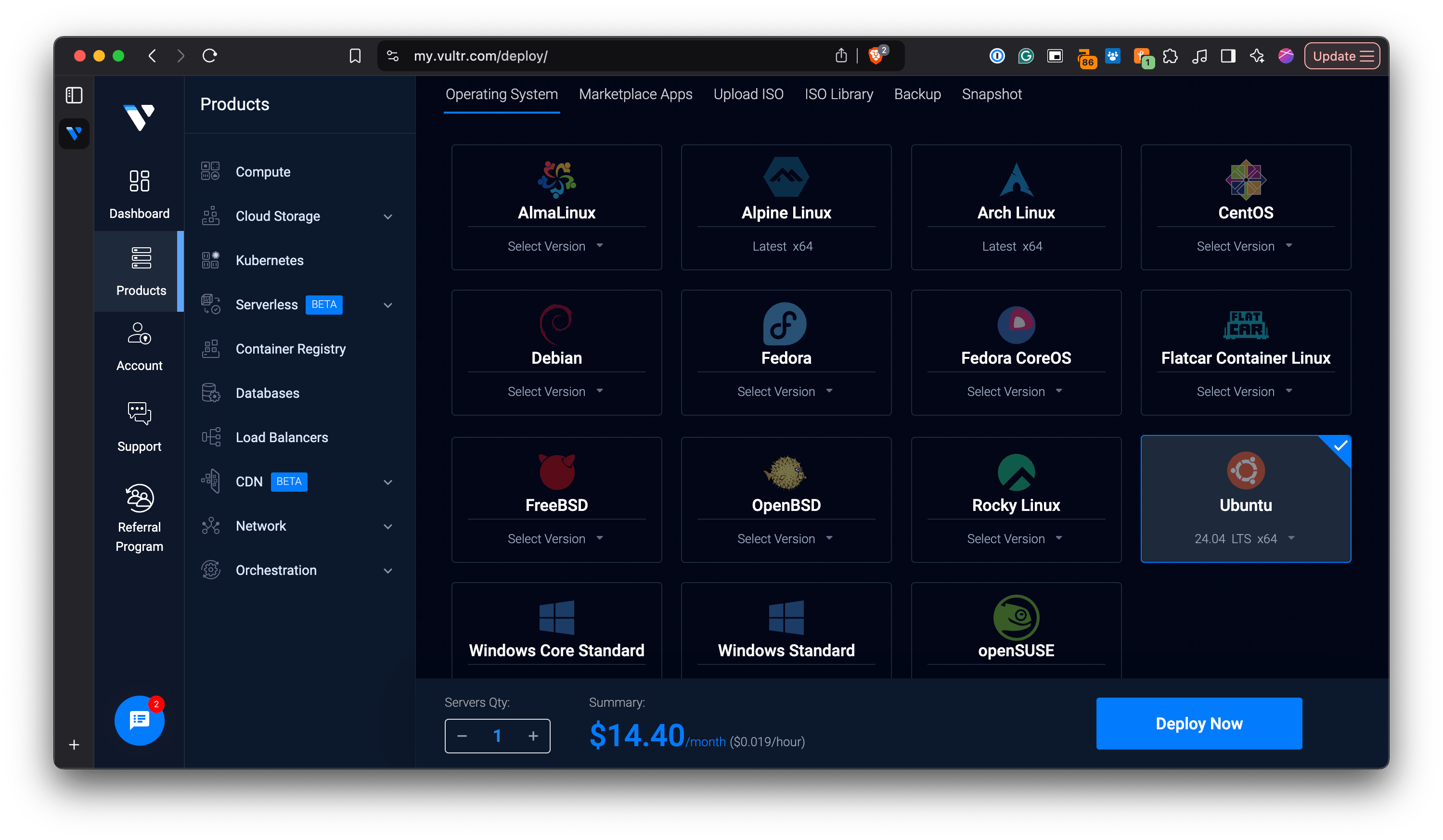 Vultr Choose OS