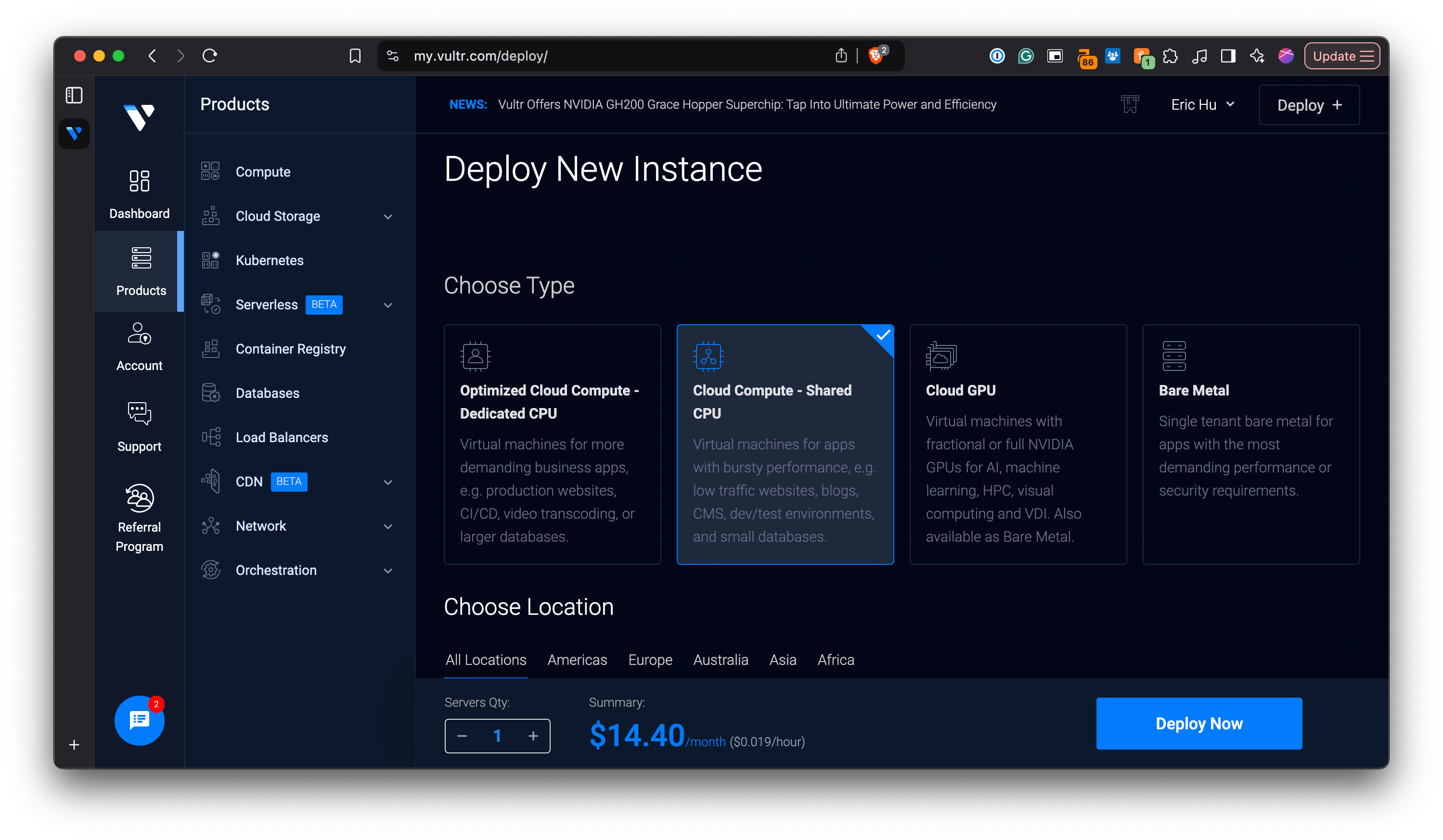 Vultr Choose New Server