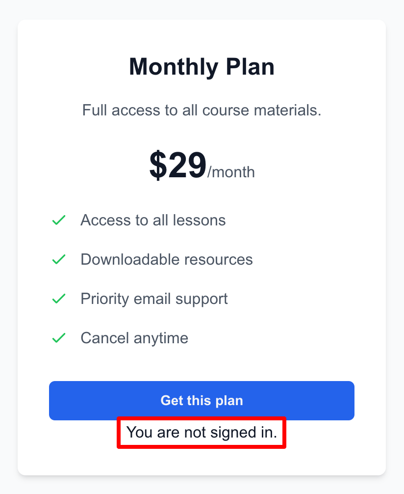 Pricing error message