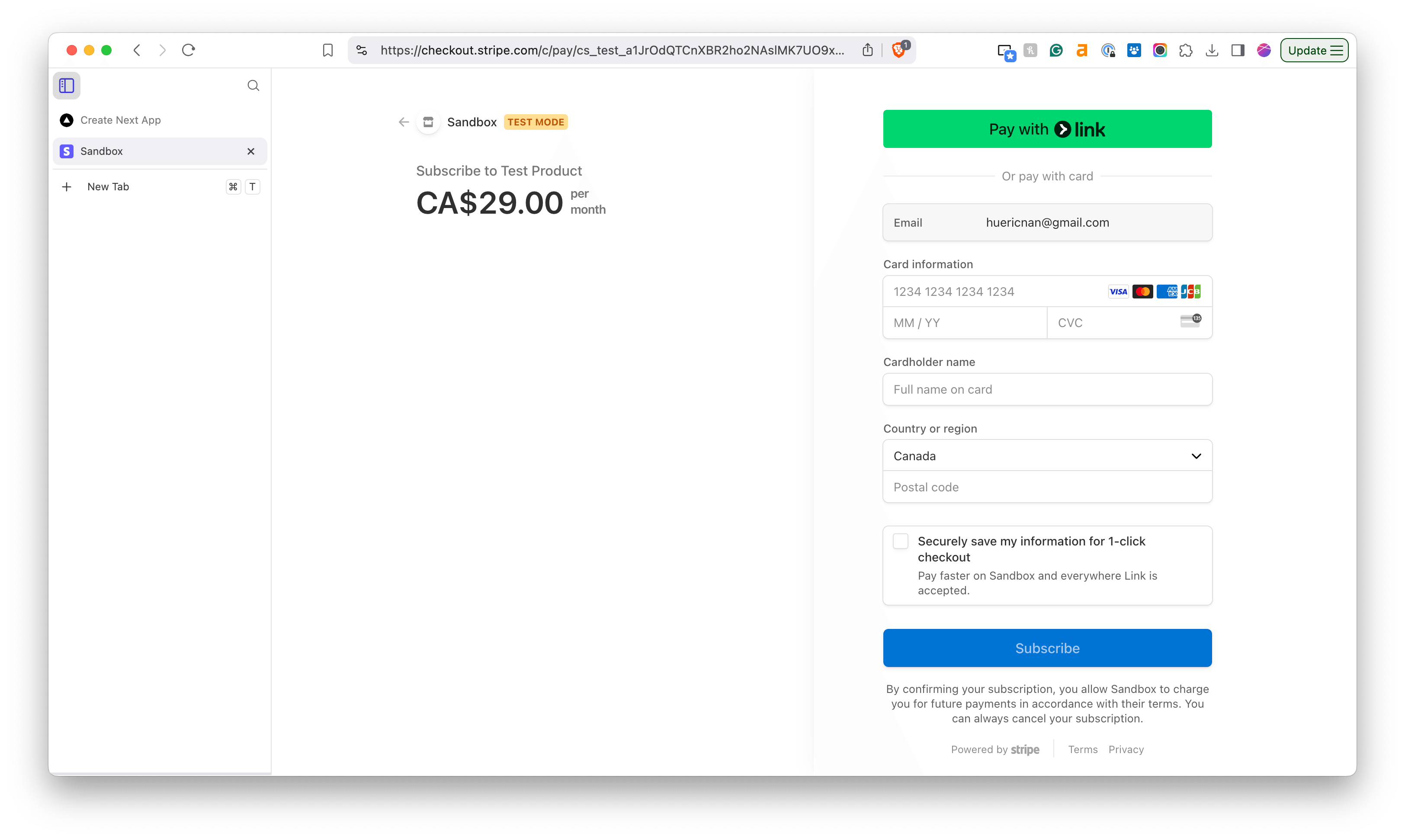 Stripe Checkout page