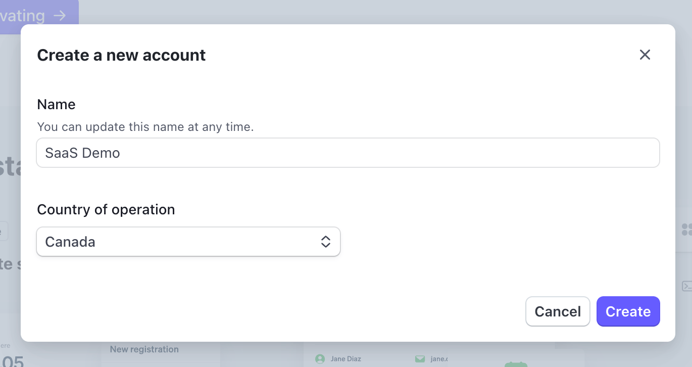 Create a new Stripe account