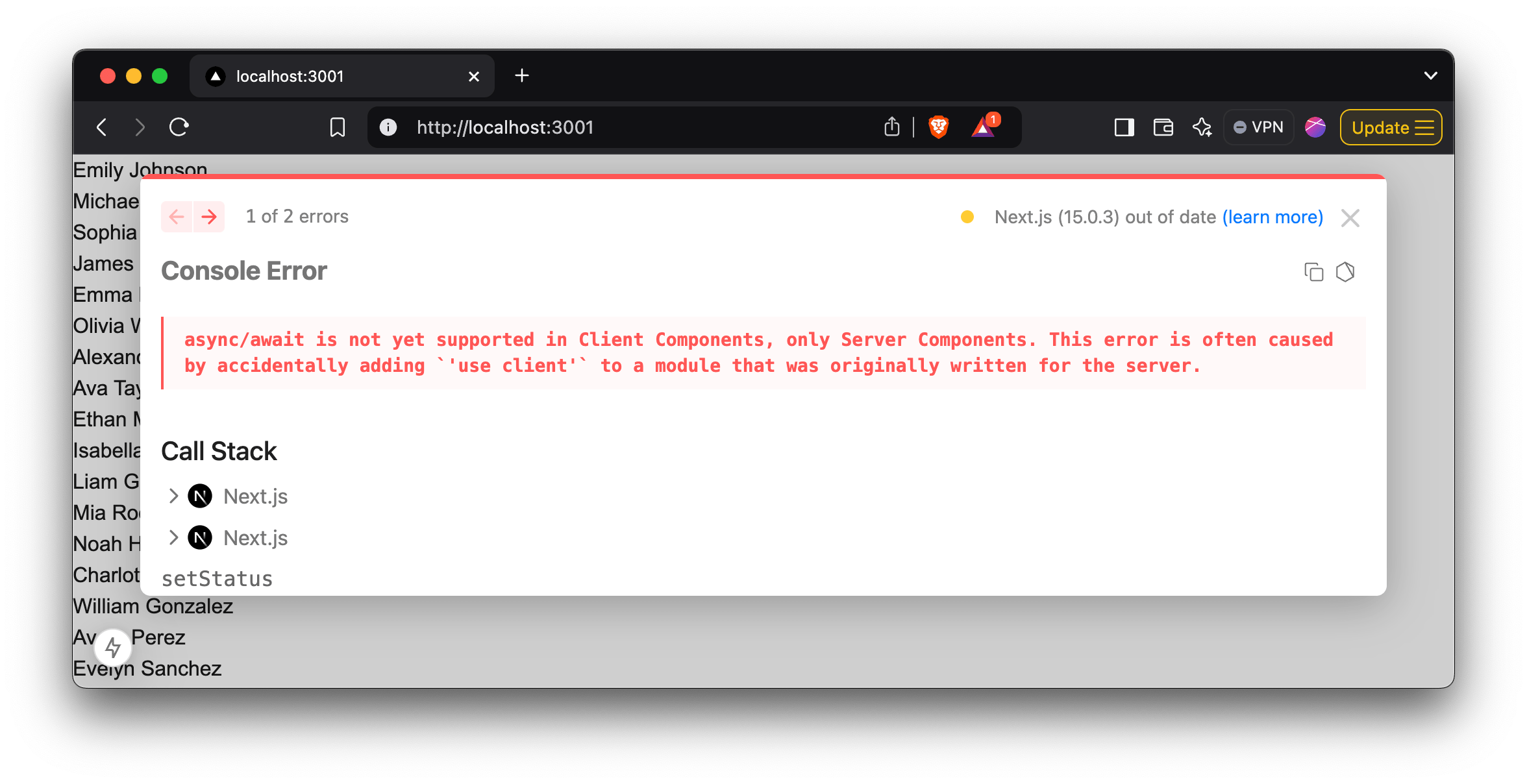 Async client error