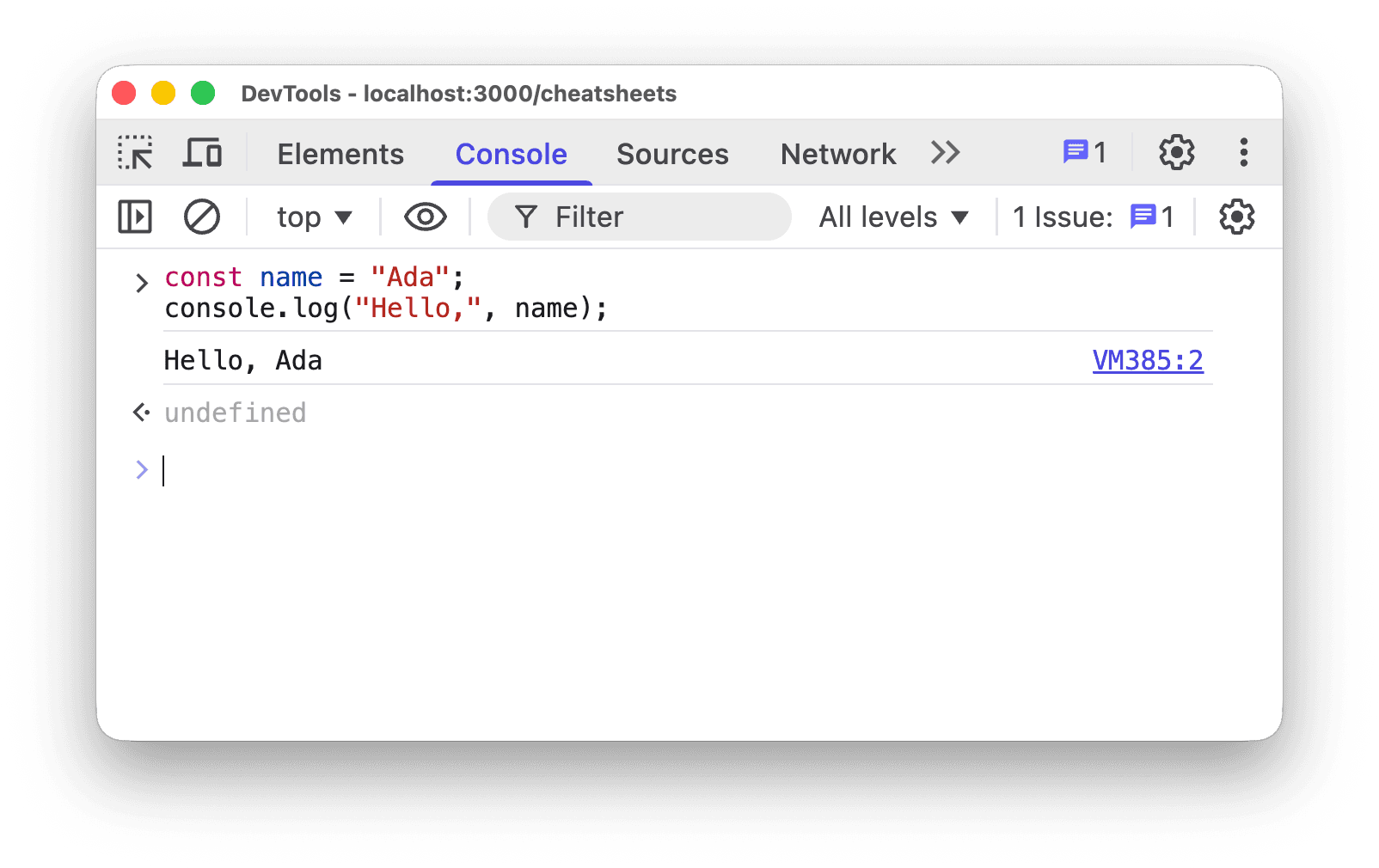 console.log